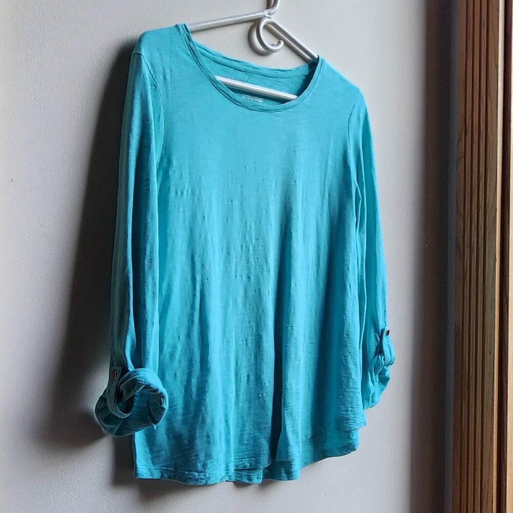 Chico's Aqua Blue Scoop Neck Jersey Size Medium